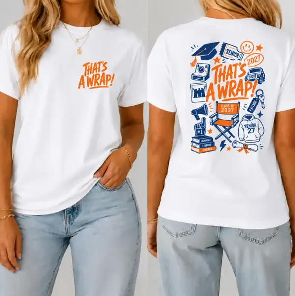 Women's "That’s a Wrap" 100% Breathable Cotton Short-Sleeve T-Shirt - Double-Sided "Class of 2027" Print, Retro Casual Everyday School Graduation Apparel for Girls