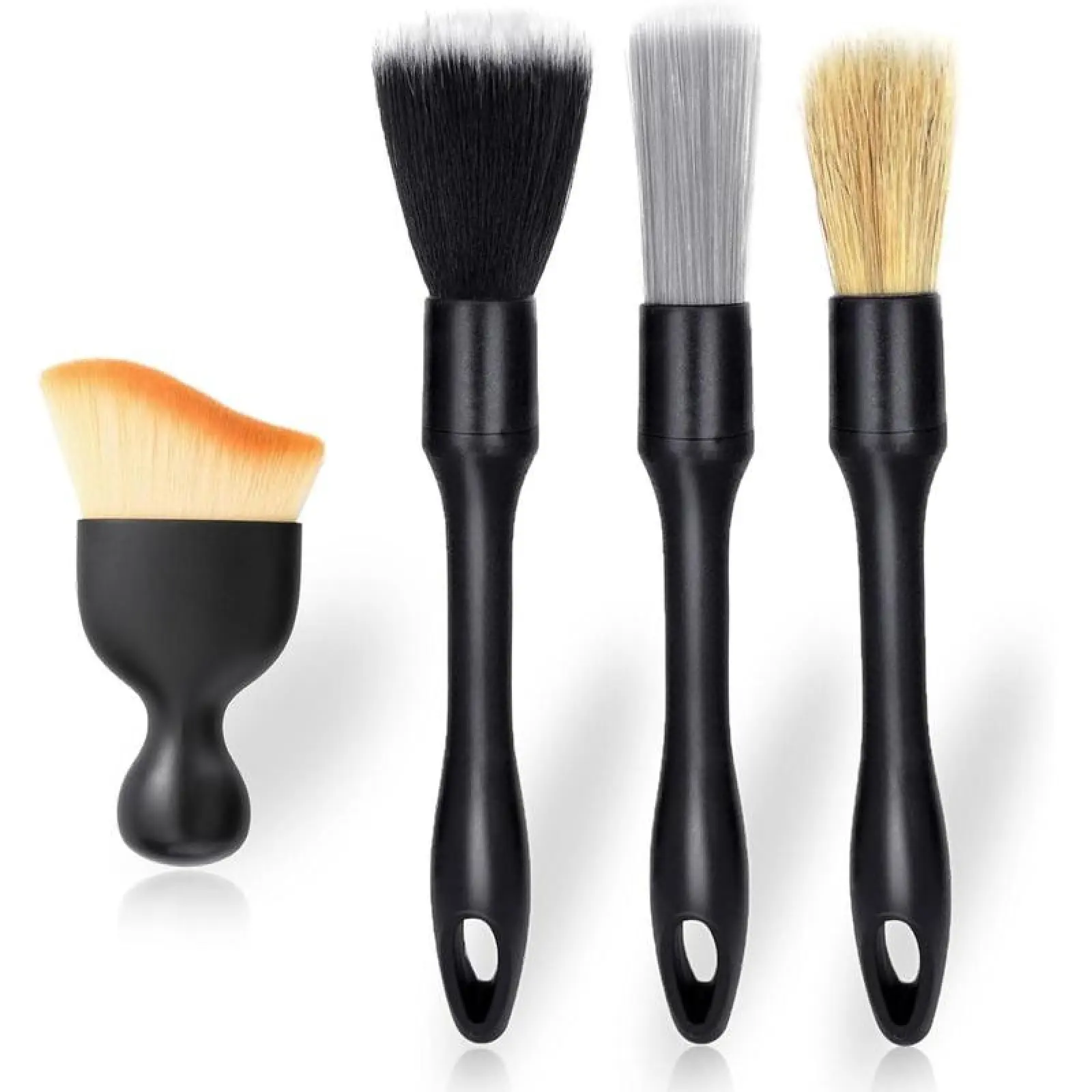 4-Count-Black Car Valeting Kit (4-Pieces/4 Pcs) with Soft Professional Portable Brushes, Automotive Interior Cleaning Supplies, Car Detailing Tools