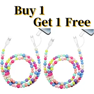 【Buy 1 Get 1 Free】Pearl-Decorated Charging Cable - Compatible with All Devices USB-C and Lightning Interface 2-in-1 Data Cable, 3.3 Feet Long, Ideal for Women's Fast Charging, Available in Multiple Colors