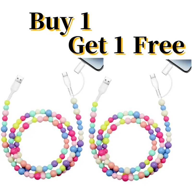 【Buy 1 Get 1 Free】Pearl-Decorated Charging Cable - Compatible with All Devices USB-C and Lightning Interface 2-in-1 Data Cable, 3.3 Feet Long, Ideal for Women's Fast Charging, Available in Multiple Colors