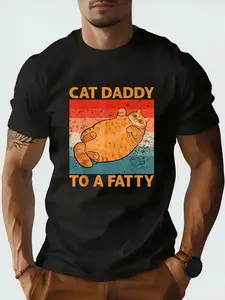 Pet Mom & Dad Retro Cat Tees Unisex Adult Cat-Themed T-Shirt Black Small Retro Fat Chonk Dad Tee Funny Cat Daddy To A Fatty, Suitable for Mens & Womens Outdoor T-Shirt, 100%cotton, S-XXXL