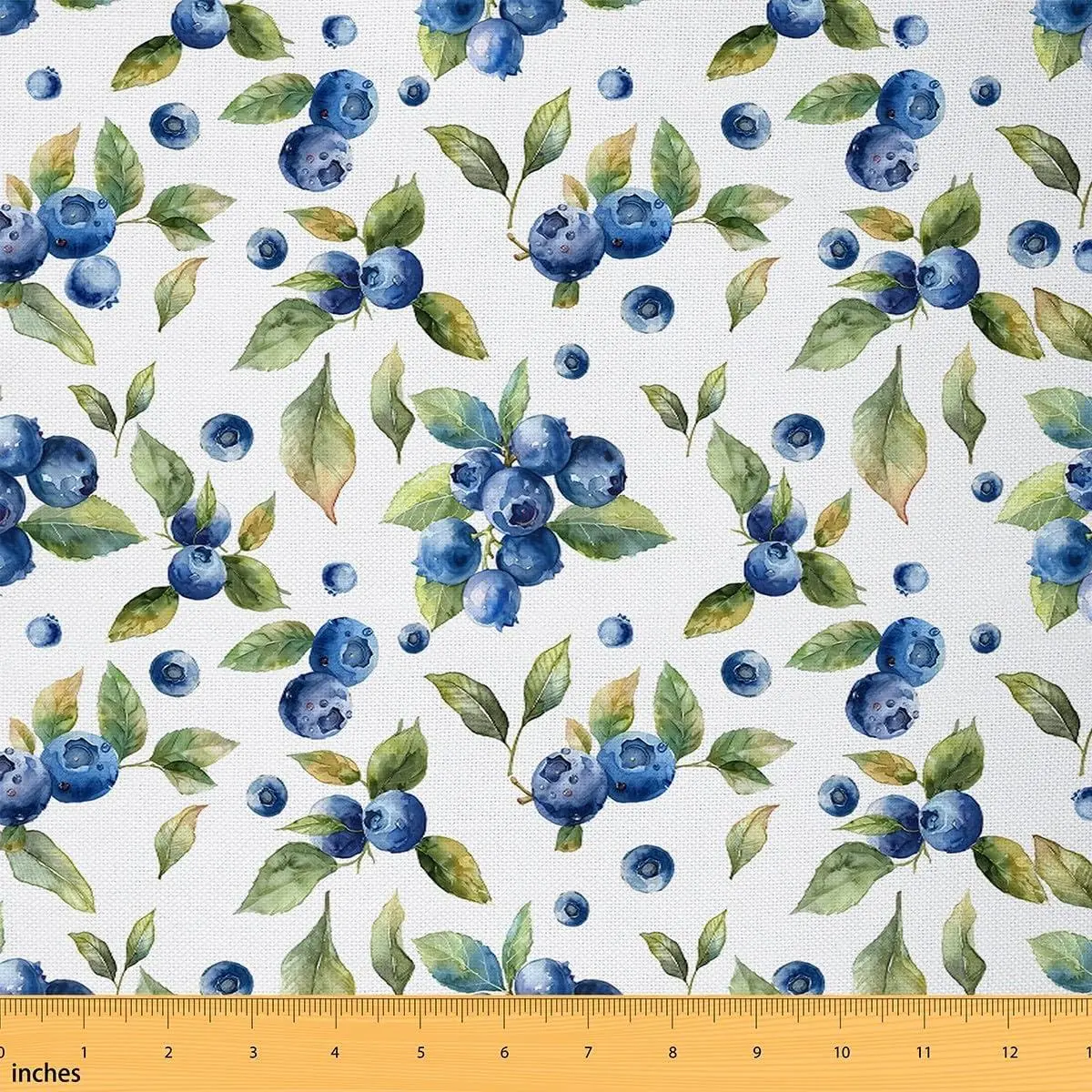 Watercolor Blueberry Fabric Outdoor Fruits Botanical Leaves No Stretch Fabric Wild Plants Rustic Soft Flannel Polyester Fabric DIY Home Accents Pre-Cut