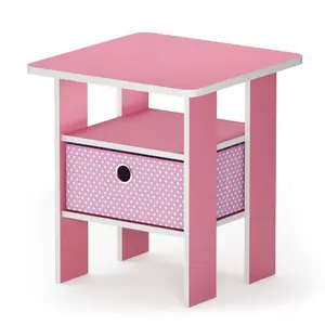 ANDREY Pink Side Table with Storage Bin and Open Shelves, Ideal for Bedrooms and Small Spaces, Stylish Room & Household Decor Piece, Bedroom Inspo