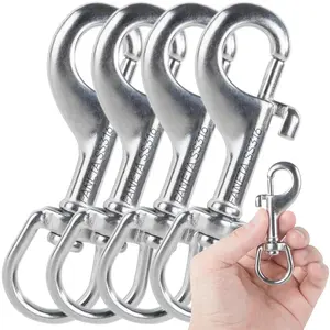 Swivel Eye Snap Hook, Single Ended Bolt Snap Clips, Marine Grade Stainless Steel 316 Clips for Diving Keychain Dog Leash Camera Strap Clothesline (Set of 4) (80mm)