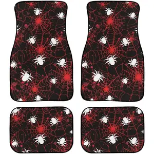 Spider Web Car 4 Piece Floor Mat Set Gothic Bloody Cobweb Universal Fit All Models Heavy Duty Heel Pad Spider Blood Splash Fit Car Floor Front Rear Rows Set Floor Mats For Car
