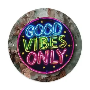 1pc 2D Flat "Good Vibes Only" Colorful Neon Sign, 8 Inch Vintage Style Metal Wall Decor, Easy To Hang, Durable And Waterproof, Suitable For Home, Kitchen, Bedroom, Dining Room, Bar, Room Decoration, P