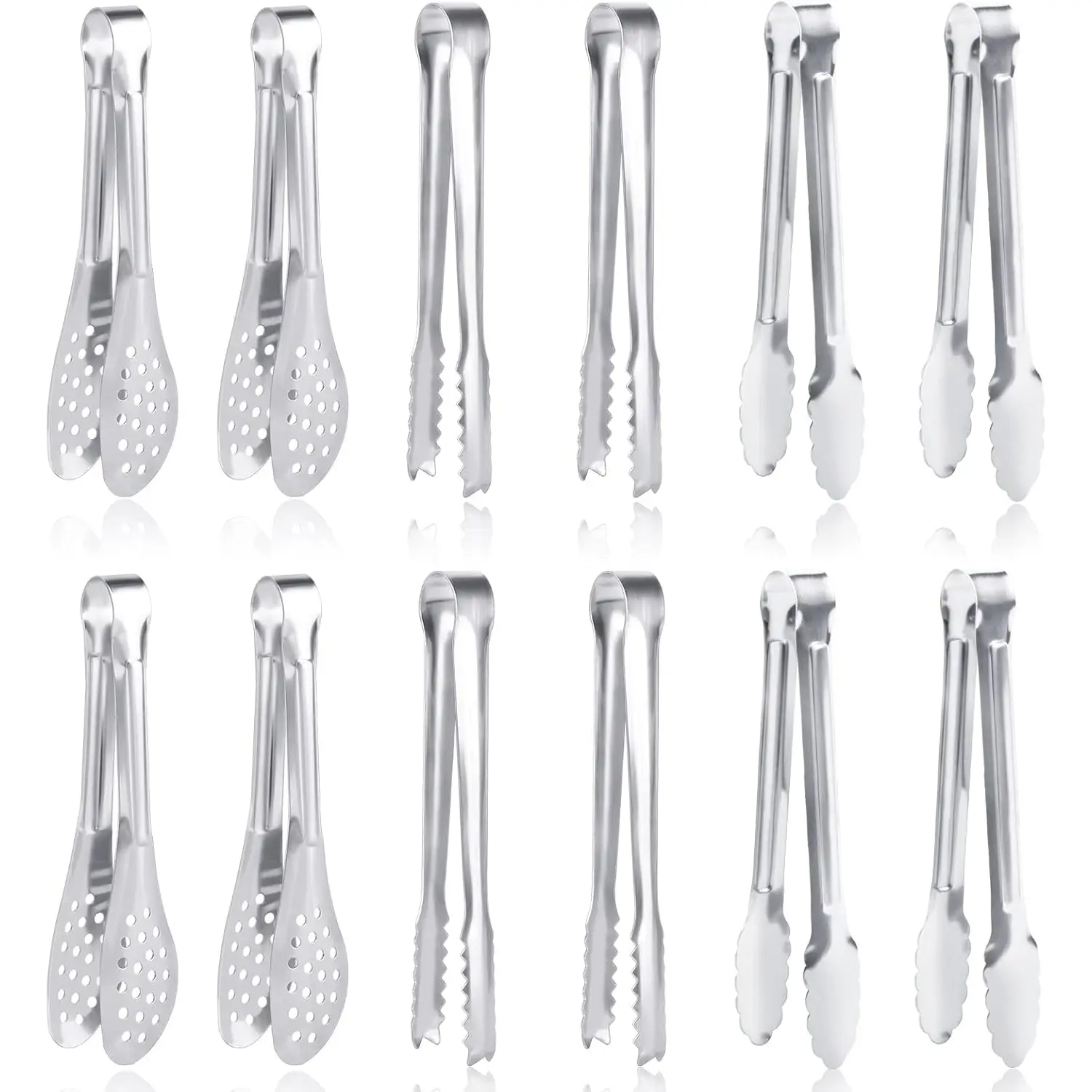 Premium 12-Piece 5-in Mini Rustproof Stainless Steel Serving Tongs Set - Sturdy Multi-Use Kitchen Utensils for Wedding, Party Appetizers, Mini Size
