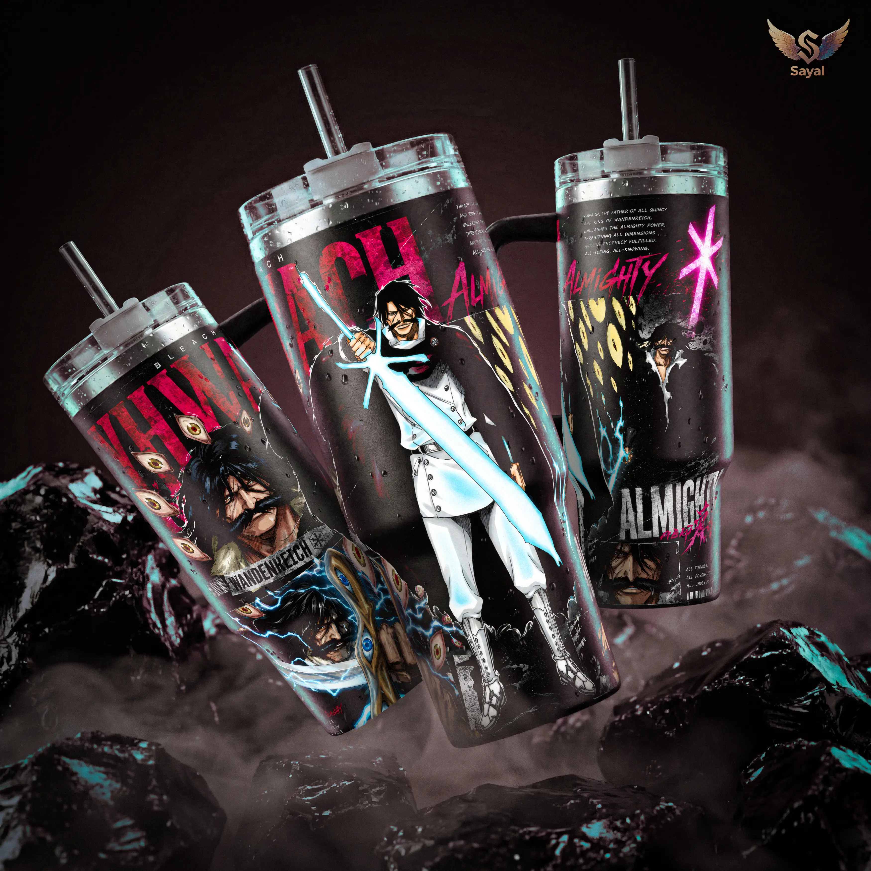 Yhwach Bleach Almighty Tumbler 40 20 oz Insulated Stainless Steel Handle Straw Keeps Drinks Hot Cold Wandenreich Quincy King Anime Merch Gift For Fans Travel Mug Vacuum Sealed Leak Proof Manga Cup