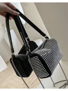 Women's Rhinestone Shoulder Bag, Fashion Casual Chain Crossbody Bag, Versatile Simple Design, High-Quality Water Drill Handbag, Fashionable Versatile Purse