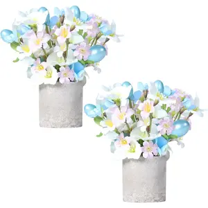 Super Holiday Easter Decorations, 2PCS Artificial Easter Blue Flower Egg Potted Table Decorations, for Home Farmhouse Fireplace Holiday Spring Party Decor.