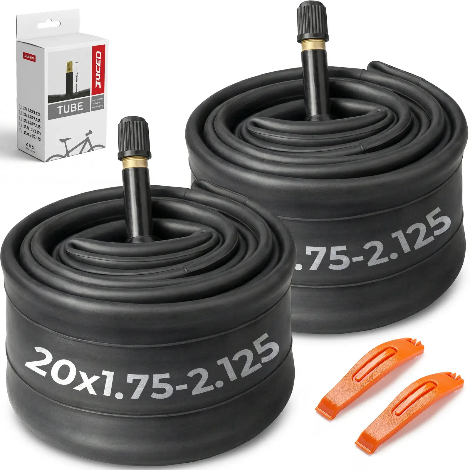 20/24 Inch Bike/Ebike Tube, 20/24x 1.75/1.95/2.10/2.125 Butyl Bike Inner Tubes 2 Pack with 2 Tire Levers 35mm Schrader Valve, Replacement Tube for BMX, Mountain, Cruiser & City Bikes Easy to Install