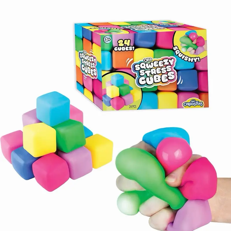 ORB 24 Pack Easy Sqweezy Squishy Stress Cubes - Colorful Squishy Cubes - Squeeze and Squish Stress Balls, Fidgets for Anxiety, Stress Relief - Classroom Rewards, Party Favors for Kids, Teens, Adults
