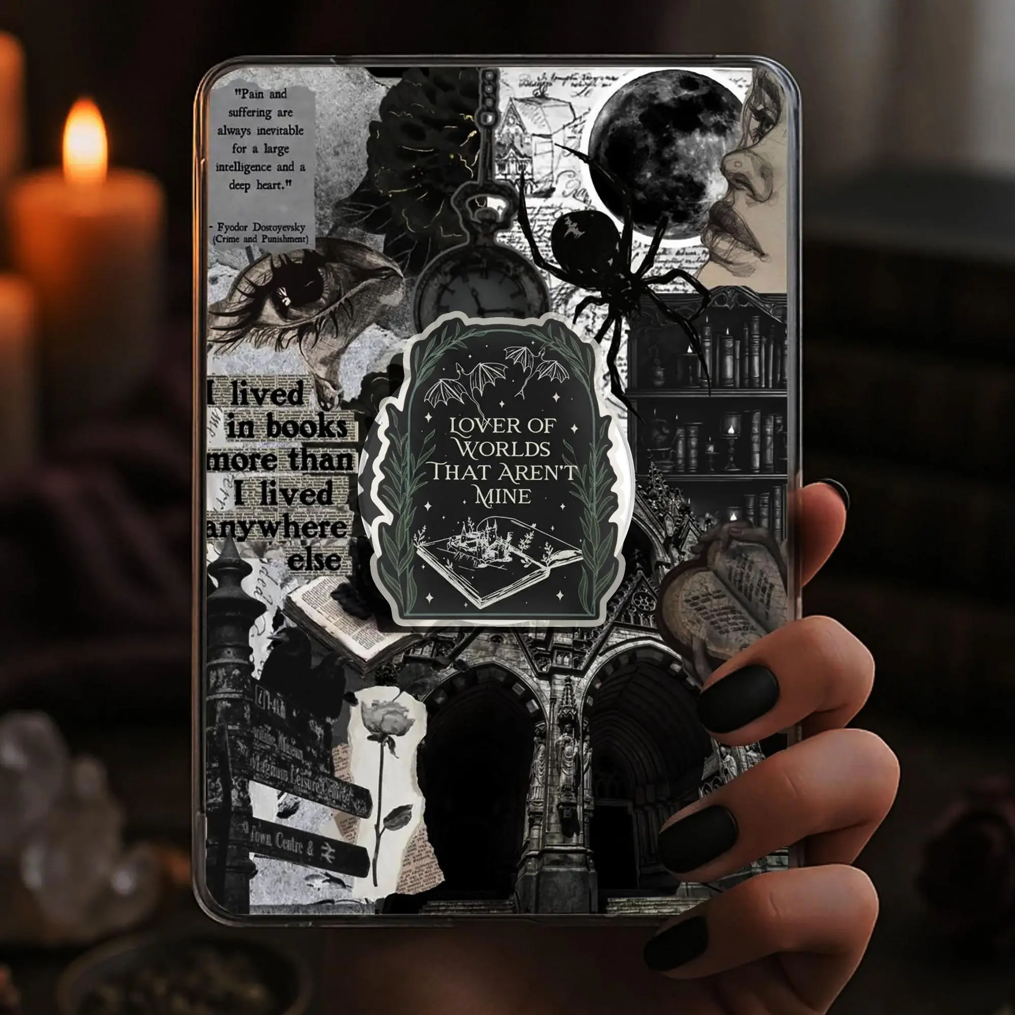 Lover Of Worlds That Aren't Mine Fantasy Reader Dragons Kindle Grip Dark Academia Booktok Magnetic Kindle Grip Holder Gothic Bookish Popsocket, Phone Grip, Kindle accessory, Phone Holder, Kindle Grips, Bookish Magnetic Pop Socket