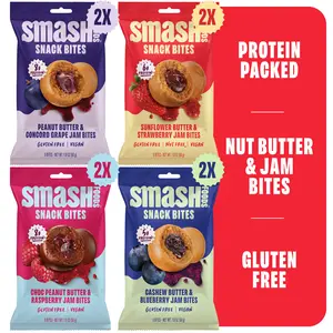 Bites Only Variety 8-Pack – Peanut Butter, Chocolate, Cashew & Sunflower Jam Bites! 2 of Each Flavor! Snack Protein Snack Protein Sweet
