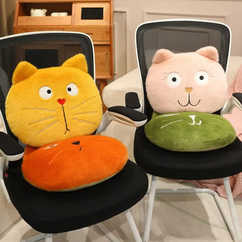 Cute Animal Cat Head Waist Cushion, Soft Cushion, Waist Back Cushion, 4 Color Options, Includes Pillow Insert, Size 35x40cm, Perfect for Living Room Bedroom Car