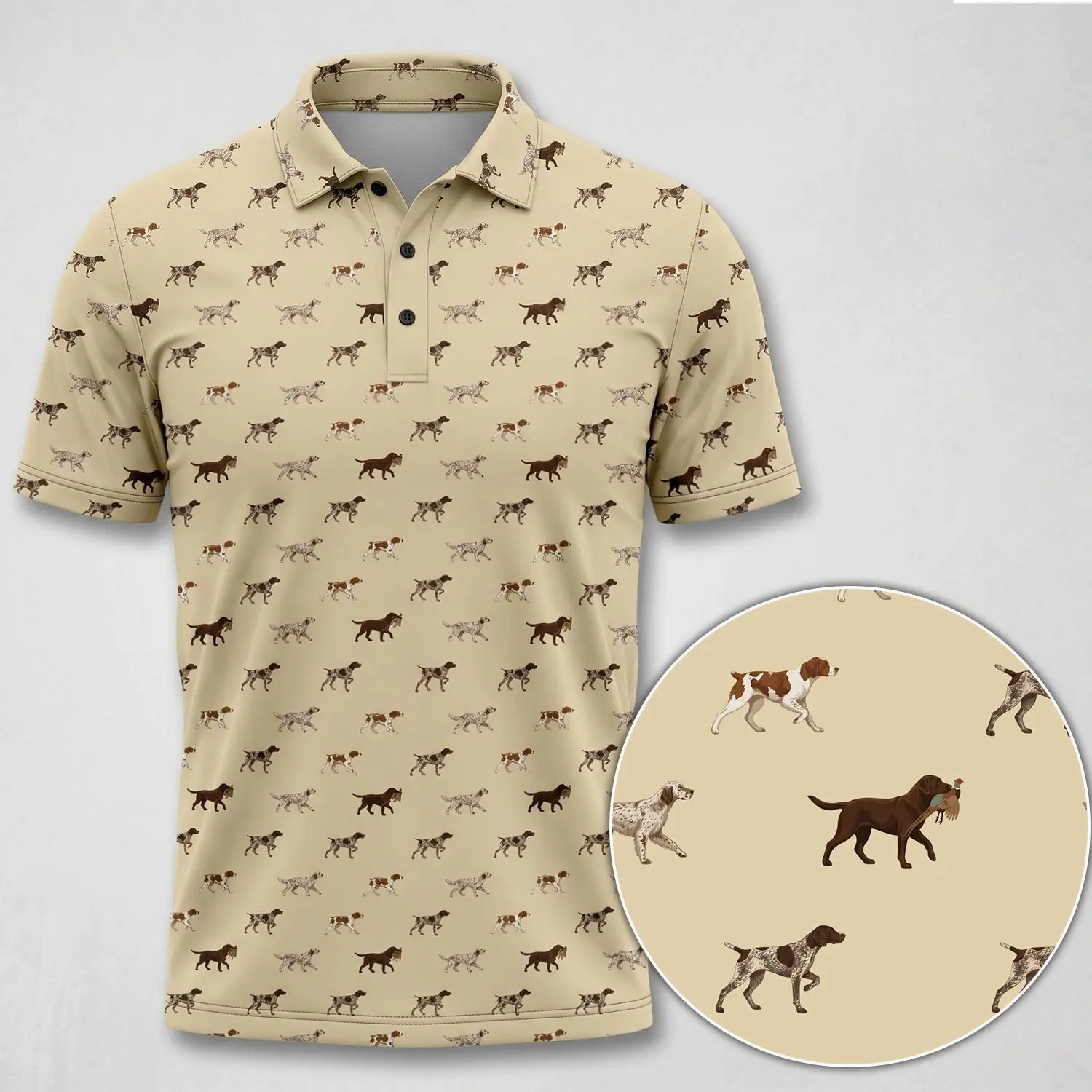 Hunting Dog Golf Polo Shirt, Mens Vintage Hunting Apparel, Pointer Retriever Setter Shirt, Outdoor Sports Polo, Gift for Hunter Dad