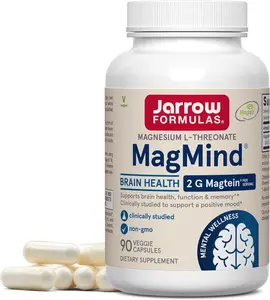 Jarrow Formulas Magnesium L-Threonate, MagMind Magtein Magnesium Supplement, Brain Supplements for Memory Support, 90 Veggie Capsules, Up to a 30 Day Supply