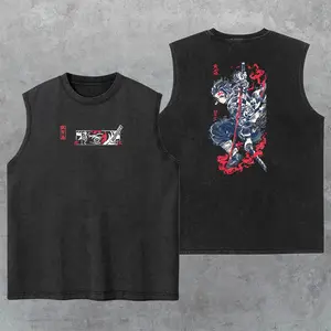 Demon Slayer Anime Kimetsu no Yaiba Washed Tank Top, Gym Essential, Vintage Casual Crewneck Short Sleeves Menswear T-shirts Classic Cotton Fabric Streetwear