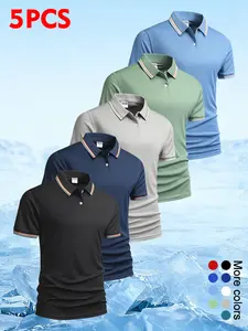 5-Pack Men’s summer basic polo shirt, available in multiple colors; solid color with a turn-down collar; suitable for home wear, casual outings, supermarket purchases, courier pickup, and everyday use.