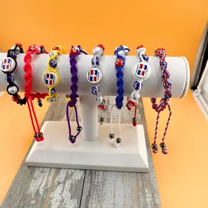 Dominican Republic DNA Bracelet Pulsera Dominicana Adjustable Comfortable Fit Handmade Macramé Thread Cross Beads Cultural Pride Accessory