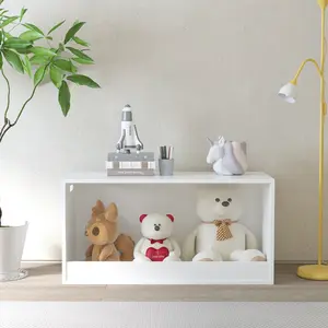 Open Toy Storage Box for Kids, White Wooden Organizer Bin for Plush Toys, Books, Nursery or Playroom Use