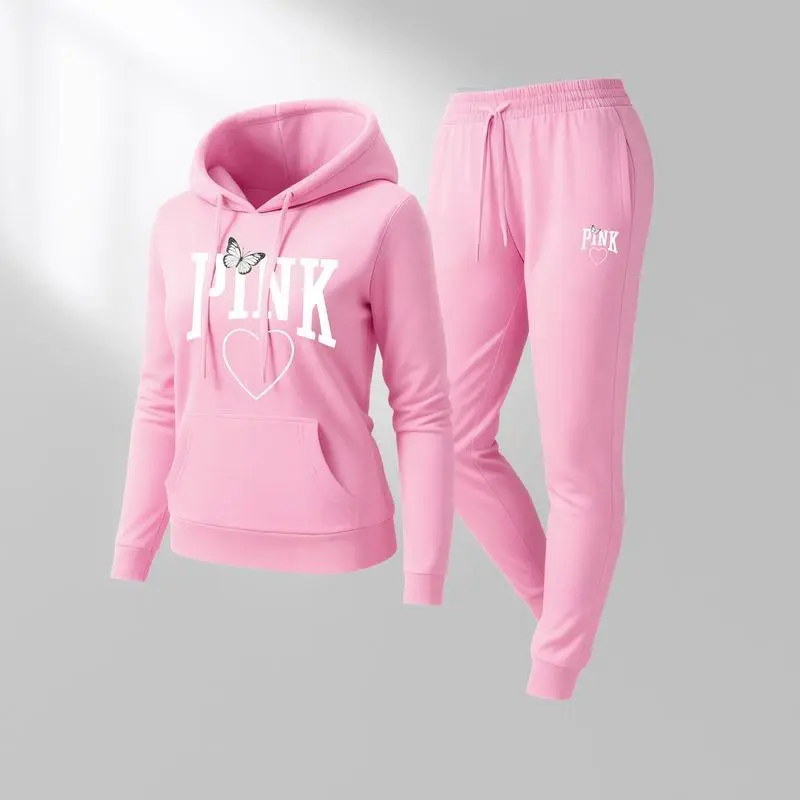 Women’s Pink Heart Print Hoodie and Drawstring Track Pants Set, Casual Two-Piece Sportswear Outfit, Long Sleeve Hooded Jacket & Pants, Fall Winter Everyday Wear, Comfortable Indoor Outdoor Athleisure Tracksuit Set Women’s Pink Heart Print Hoodie and Drawstring Track Pants Set, Casual Two-Piece Sportswear Outfit, Long Sleeve Hooded Jacket & Pants, Fall Winter Everyday Wear, Comfortable Indoor Outdoor Athleisure Tracksuit Set