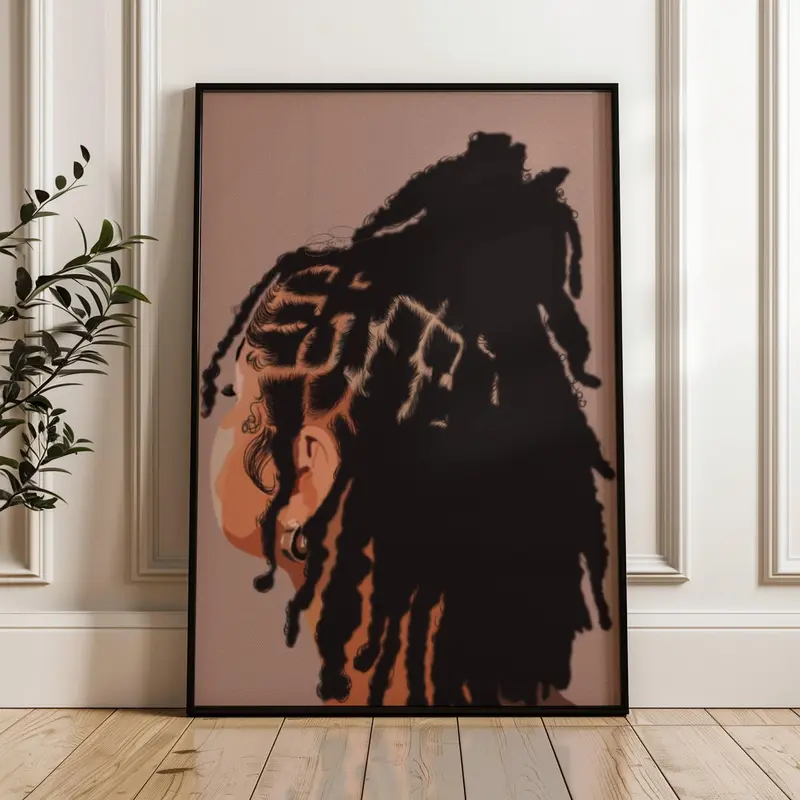 Unframed  Art of Black Woman with Locs |         Natural Hair Print |         Black Girl Magic |           African American Artwork |         Melanin Beauty Decor. minimalist poster Box Kitchen