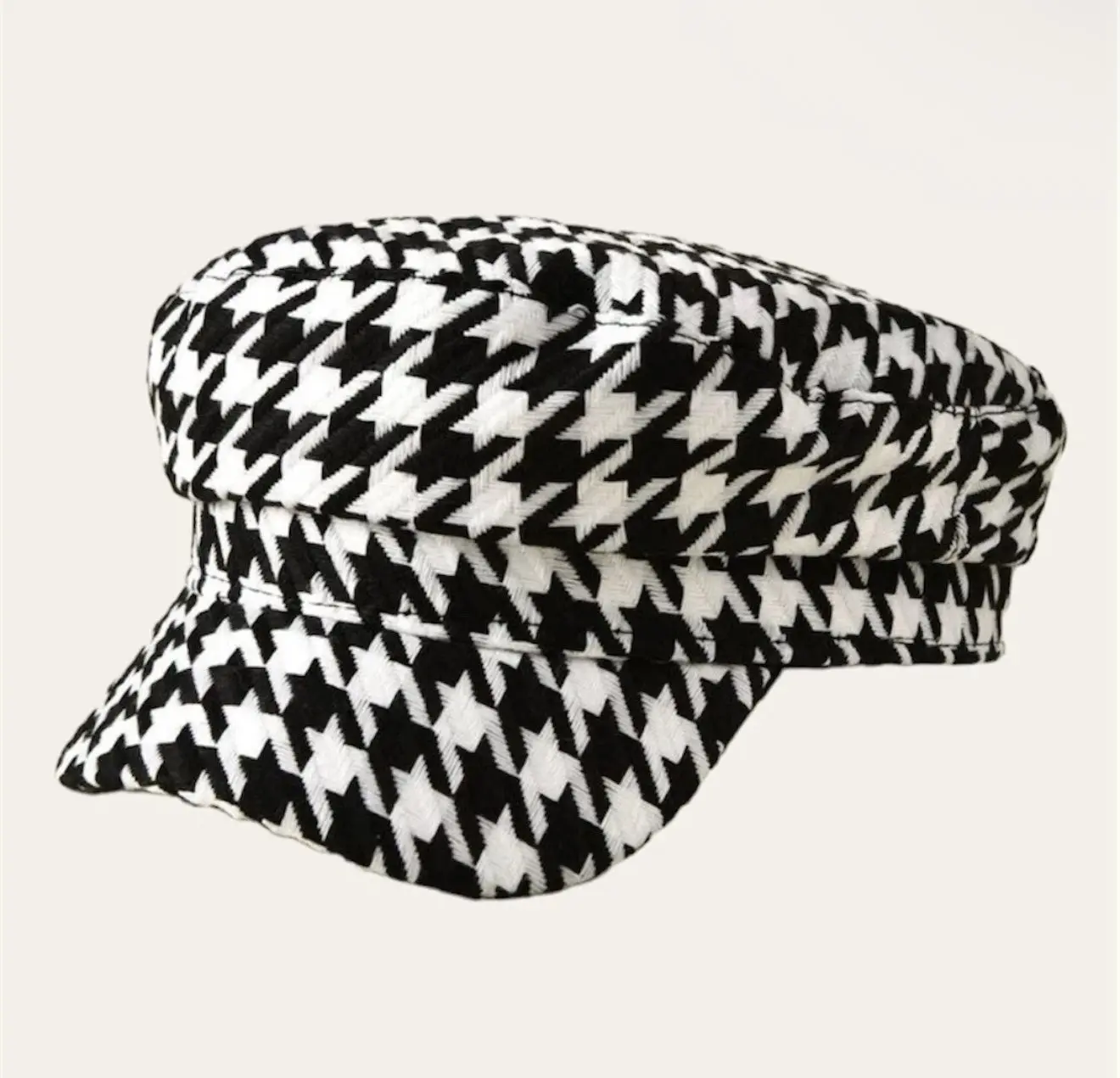 Houndstooth Cabbie Peaked Beret Cap Houndstooth Cabbie Peaked Beret Cap