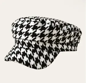 Houndstooth Cabbie Peaked Beret Cap Houndstooth Cabbie Peaked Beret Cap