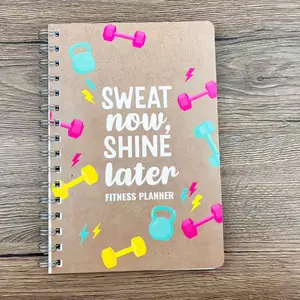 Cute A5 Fitness Planner Notebook – Spiral Bound, with Daily Workout Log, Meal Tracker, and Motivational Stickers to Help You Achieve Your Fitness Goals