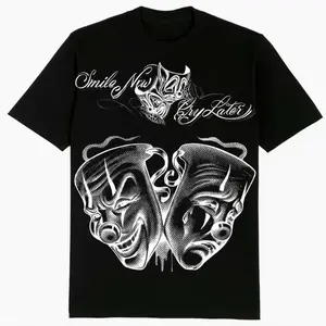 Smile Now Cry Later Mexican Clothing Chicano Style Cholo Gangster Clothing T-Shirt, Short Sleeve Top for Men & Women Casual Streetwear