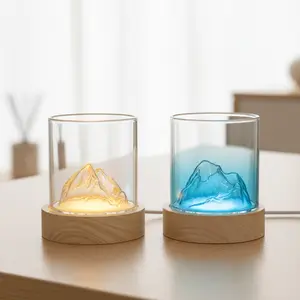 Everest Crystal Cup & Blue Glacier Cup with USB Warm Light Base – Creative Drinkware | Unique Gift for Birthdays, Holidays & Special Occasions