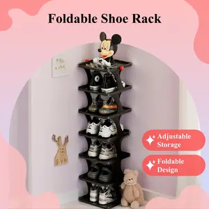 VHS Carefully Selected Foldable Simple Shoe Rack: Home Entryway Storage Essential, New-Style Shoe Organizer, Multi-Tier Space-Saving Narrow Shelf for Indoor Use, Stackable Shoe Organizer