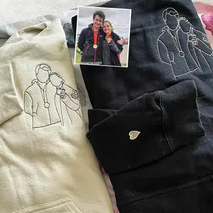 Custom Embroidered Portrait From Photo Couple Sweatshirts, Valentine's Day Gifts For Boyfriend