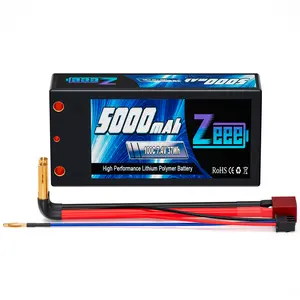 Zeee 2S Shorty Lipo Battery 5000mAh 7.4V 100C Hard Case with 4mm Bullet to Deans Connector for RC 1/10 Scale Vehicles Car Trucks Boats RC Models Traxxas High-Capacity rc  drifting
