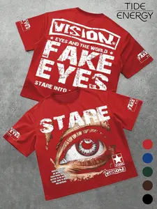 Edgy Fake Eyes Vision Graphic Men’s Loose Drop Shoulder Casual Tee, Soft Premium Fabric, Realistic Eye Print Front & Back, Dark Grunge Streetwear Shirt, Multi-Wear for Street OOTD / Night Out, All-Season Crew Neck Top, Menswear