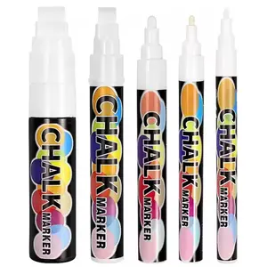 White Window Chalk Markers Pen, 5 Pack White Window Chalk Markers for Cars Glass Washable - Ideal for Use at Home, School, Office, Erasable, Dust-Free, Non-Toxic, 5 Nib Sizes (1, 3, 6, 10, 15mm) Liquid Chalk Marker