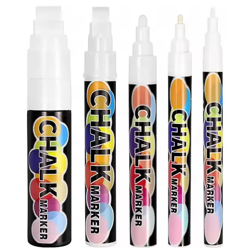 White Window Chalk Markers Pen, 5 Pack White Window Chalk Markers for Cars Glass Washable - Ideal for Use at Home, School, Office, Erasable, Dust-Free, Non-Toxic, 5 Nib Sizes (1, 3, 6, 10, 15mm) Paint Pens Markers