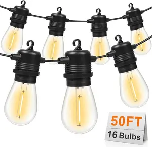 50FT LED Outdoor String Lights with 16 Shatterproof Waterproof S14 Replaceable Bulbs(1 Spare), 2700K Commercial Grade Patio Lights, Outside Hanging Light for Yard Garden Porch Deck Decor