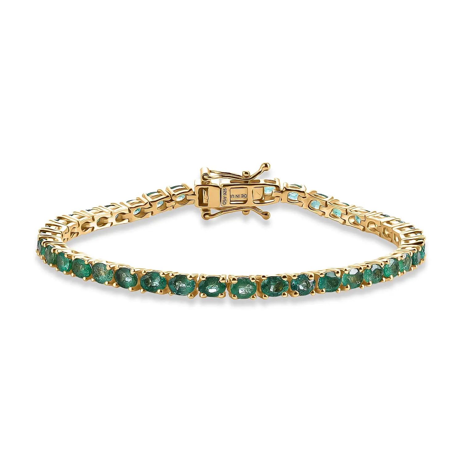 D'Joy Premium Kagem Zambian Emerald Bracelet in 18K Vermeil YG Over Sterling Silver (7.25 In) 7.10 ctw