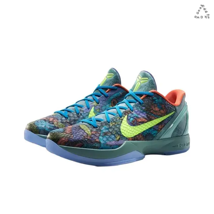 Low-top Basketball Sneakers | Multi-color Mixed Printed Scale Upper with Color Contrast Lining and Laces | Two-tone Sage Green and Transparent Purple Cushioned Sole for Basketball Training & Matches