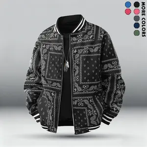 2025 Baseball Collar Jacket Men's New Windproof Warm College Style Coat Full Zip Closure Suitable for Casual Outings and Everyday Life Menswear Tops Black Long Sleeve Paisley