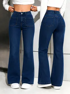 Womenswear Women's High-Waisted Stretch Denim Trousers - Straight Leg, Bootcut, Bell Bottom, Baggy Styles with Pockets
