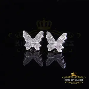 King Of Bling's Women's 0.25ct Real Diamond Butterfly Stud Earrings White 925 Sterling Silver
