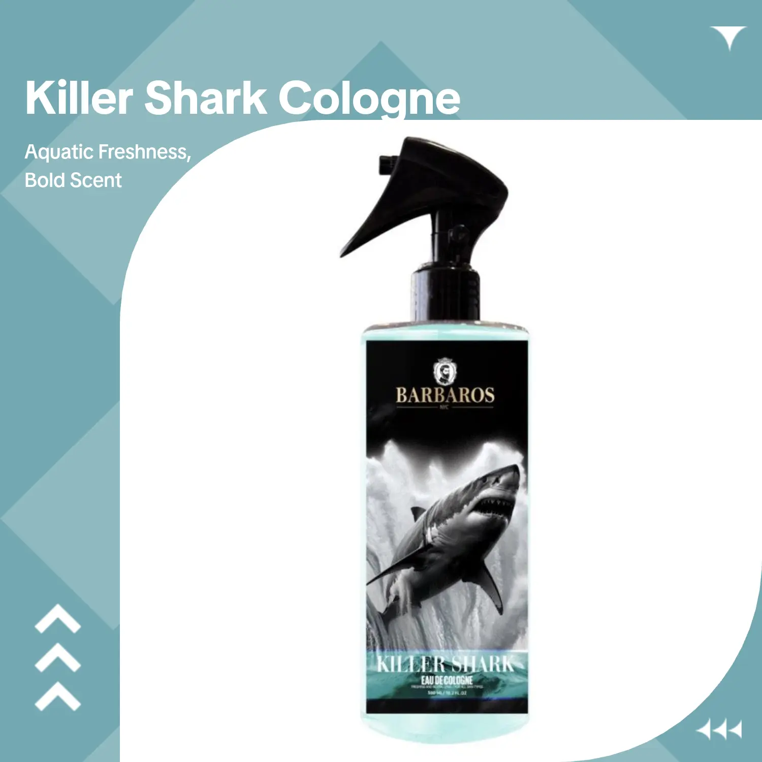 Barbaros Killer Shark Cologne 500ml – Aquatic Fresh Barber Cologne