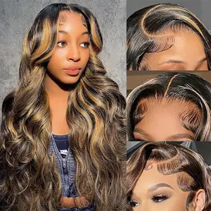 Zlzlblbl 13x6 Ombre Body Wave Lace Front Wig Human Hair 1B/27 Highlight for Women 200% Density