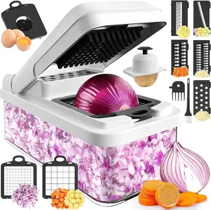 12-in-1 Vegetable Chopper with 7 Stainless-Steel Blades Egg White Separator Hand Protector Cleaning Tools White Kitchen Gadget for Efficient Food Prep