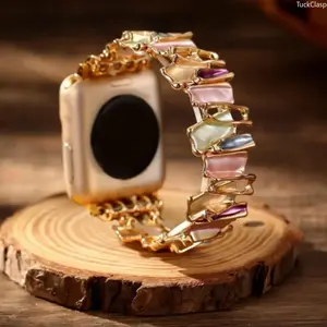 Women’s Creative Colorful Asymmetric Geometric Watch Band Compatible with Apple Watch, Elastic Bracelet Strap Compatible with Series 1–11/Ultra/SE, Fashionable Smartwatch Accessory, Perfect Gift for Everyday & Spring Wear, Smartwatch