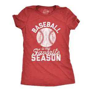 Womens Baseball Is My Favorite Season T Shirt Funny Summer Sports Softball Novelty Tee Funny Womens T Shirts Cute Vintage Fashion Casual Ladies T-Shirt Gift Funny Baseball Top Women's Novelty Tees Red