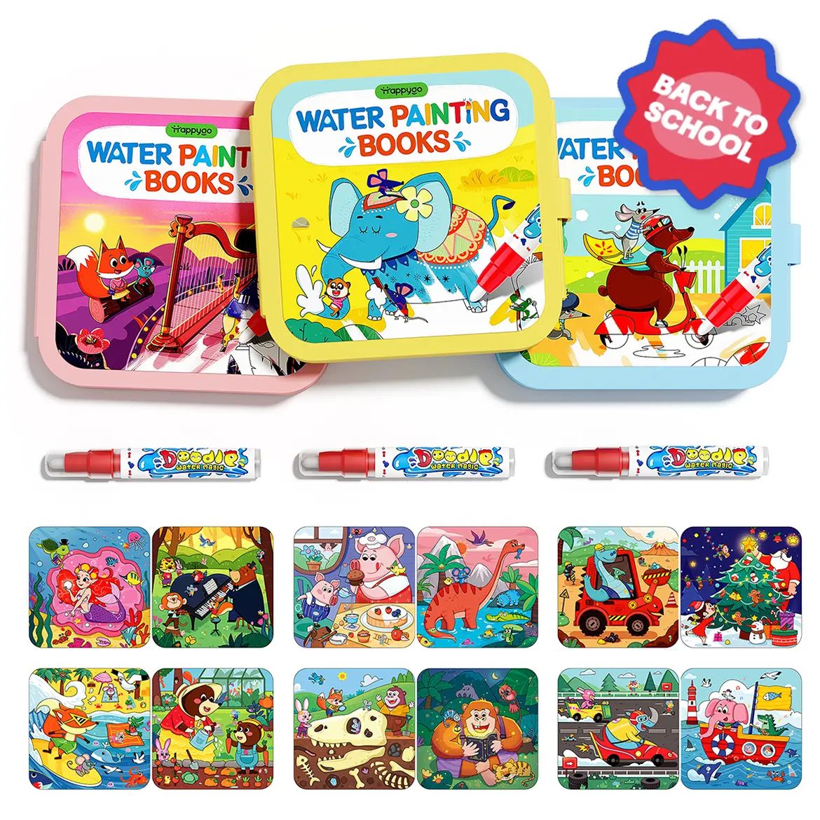 2026- Happygo Water Coloring and Doodle Books for Toddlers, Paint with Water Activity Books, Travel Toys for Kids